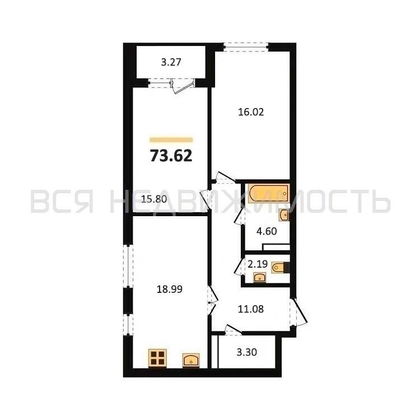 2-комнатная квартира, 73.62кв.м - изображение