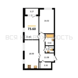 2-комнатная квартира, 73.6кв.м 2-комнатная квартира, 73.6кв.м - изображение 1
