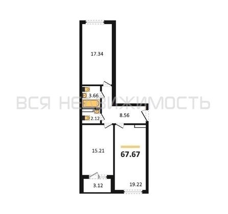 2-комнатная квартира, 67.67кв.м - изображение