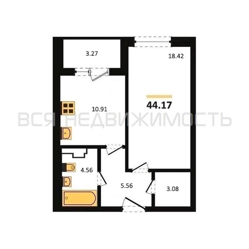 1-комнатная квартира, 44.17кв.м - изображение 0