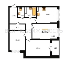 3-комнатная квартира, 82.5кв.м 3-комнатная квартира, 82.5кв.м - изображение 1