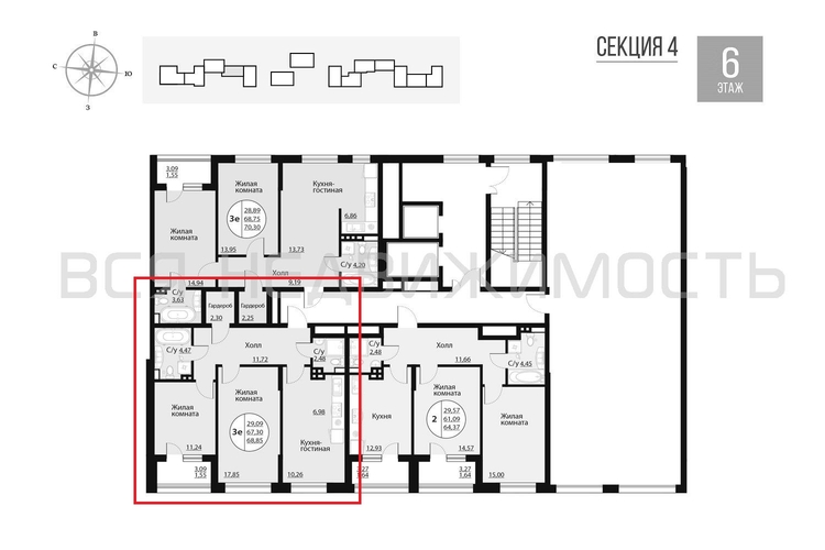 2-комнатная квартира, 68.85кв.м - изображение 1