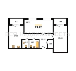 2-комнатная квартира, 73.22кв.м 2-комнатная квартира, 73.22кв.м - изображение 1