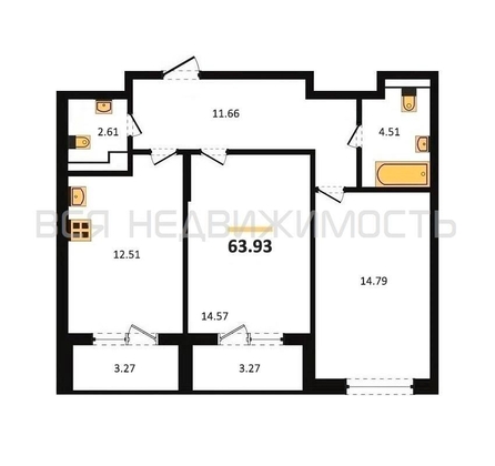 2-комнатная квартира, 63.93кв.м - изображение