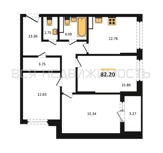 3-комнатная квартира, 82.2кв.м - изображение 0