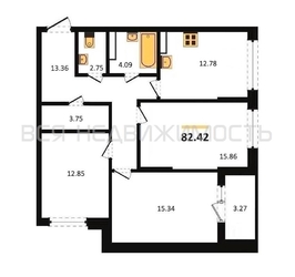 3-комнатная квартира, 82.42кв.м 3-комнатная квартира, 82.42кв.м - изображение 1