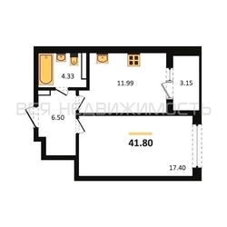 1-комнатная квартира, 41.8кв.м 1-комнатная квартира, 41.8кв.м - изображение 1