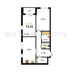 2-комнатная квартира, 73.55кв.м 2-комнатная квартира, 73.55кв.м - изображение 1