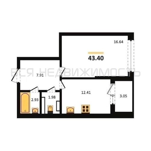 1-комнатная квартира, 43.4кв.м - изображение 0