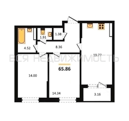2-комнатная квартира, 65.86кв.м 2-комнатная квартира, 65.86кв.м - изображение 1