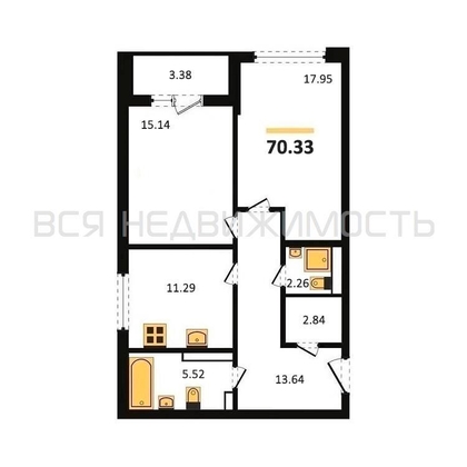 2-комнатная квартира, 70.33кв.м - изображение