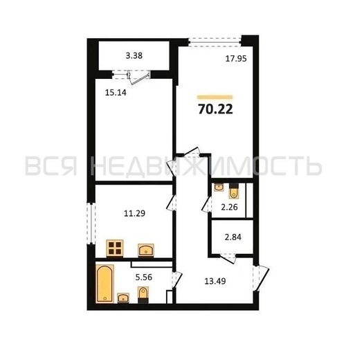 2-комнатная квартира, 70.22кв.м - изображение 0