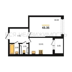 1-комнатная квартира, 43.35кв.м - изображение 1