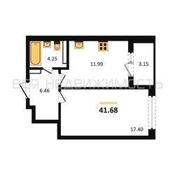 1-комнатная квартира, 41.68кв.м 1-комнатная квартира, 41.68кв.м - изображение 1