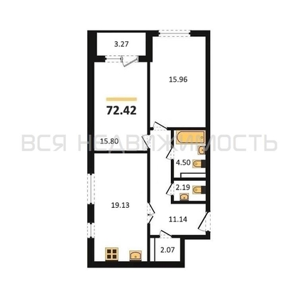 2-комнатная квартира, 72.42кв.м - изображение