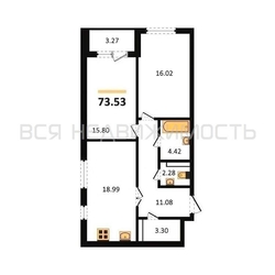 2-комнатная квартира, 73.53кв.м 2-комнатная квартира, 73.53кв.м - изображение 1