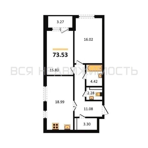 2-комнатная квартира, 73.53кв.м - изображение 0