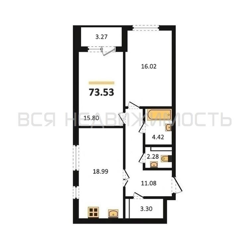 2-комнатная квартира, 73.53кв.м - изображение 0