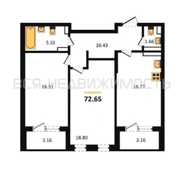 2-комнатная квартира, 72.65кв.м - изображение 1