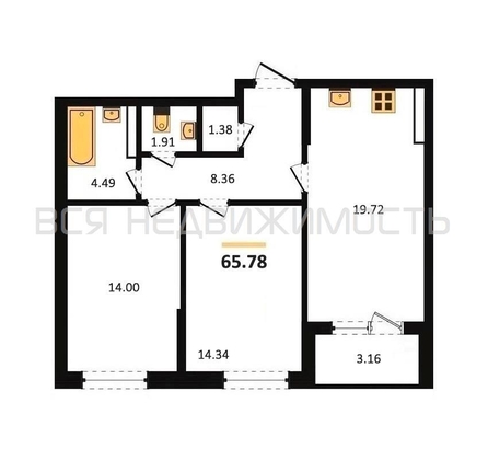 2-комнатная квартира, 65.78кв.м - изображение