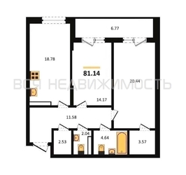 2-комнатная квартира, 81.14кв.м 2-комнатная квартира, 81.14кв.м - изображение 1