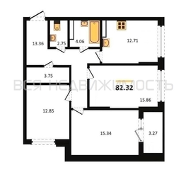 3-комнатная квартира, 82.32кв.м 3-комнатная квартира, 82.32кв.м - изображение 1