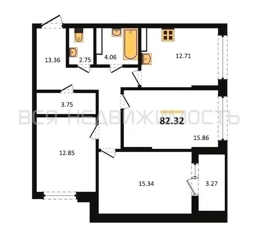 3-комнатная квартира, 82.32кв.м - изображение 0