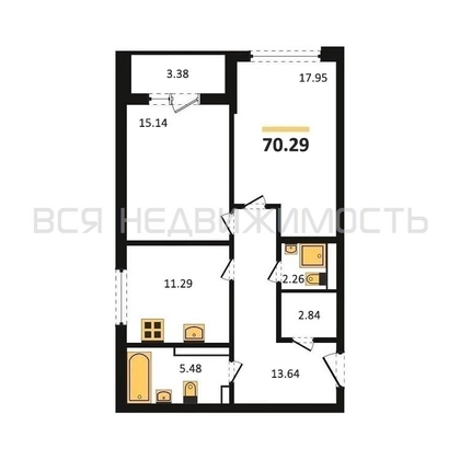 2-комнатная квартира, 70.29кв.м - изображение