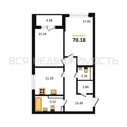 2-комнатная квартира, 70.18кв.м 2-комнатная квартира, 70.18кв.м - изображение 1