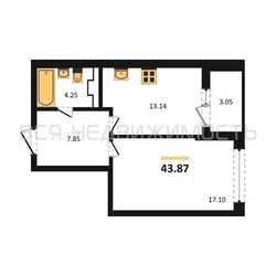1-комнатная квартира, 43.87кв.м - изображение 1