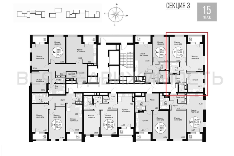 2-комнатная квартира, 57.61кв.м - изображение 1