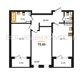 2-комнатная квартира, 72.65кв.м - изображение 1