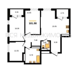 3-комнатная квартира, 101.98кв.м 3-комнатная квартира, 101.98кв.м - изображение 1