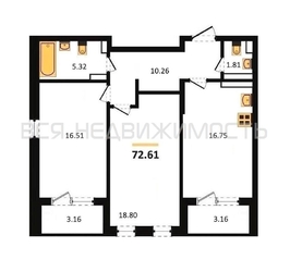 2-комнатная квартира, 72.61кв.м - изображение 1