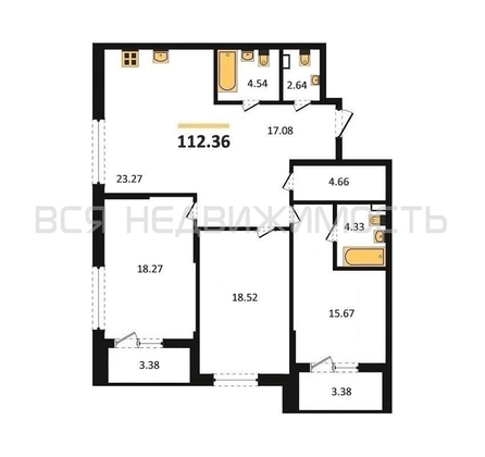 3-комнатная квартира, 112.36кв.м - изображение