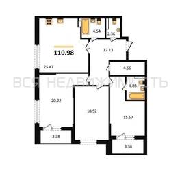3-комнатная квартира, 110.98кв.м 3-комнатная квартира, 110.98кв.м - изображение 1
