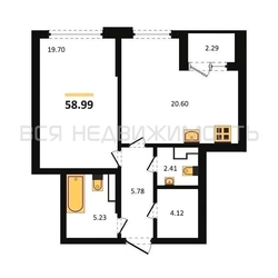 1-комнатная квартира, 58.99кв.м 1-комнатная квартира, 58.99кв.м - изображение 1