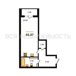 квартира-студия, 45,37кв.м. квартира-студия, 45,37кв.м. - изображение 1