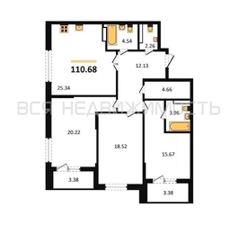 3-комнатная квартира, 110.68кв.м 3-комнатная квартира, 110.68кв.м - изображение 1