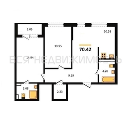 2-комнатная квартира, 70.42кв.м - изображение 1