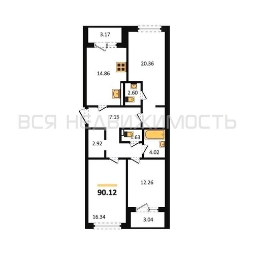 3-комнатная квартира, 90.12кв.м - изображение 0