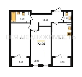 2-комнатная квартира, 72.96кв.м - изображение 1