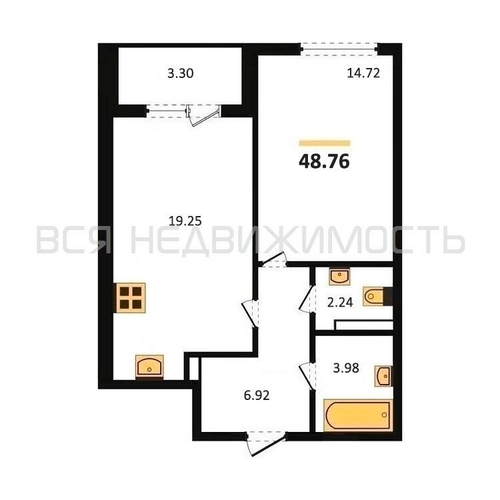 1-комнатная квартира, 48.76кв.м - изображение 0