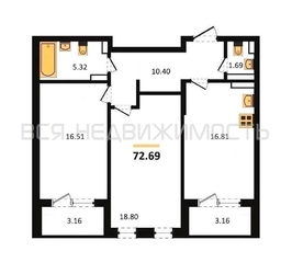 2-комнатная квартира, 72.69кв.м - изображение 1