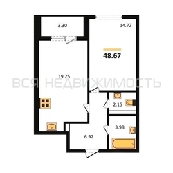 1-комнатная квартира, 48.67кв.м 1-комнатная квартира, 48.67кв.м - изображение 1