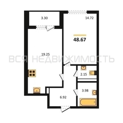 1-комнатная квартира, 48.67кв.м - изображение 1