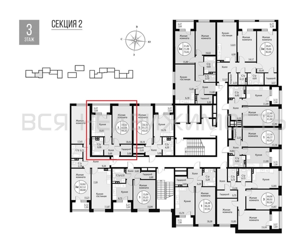 1-комнатная квартира, 44.32кв.м - изображение 1