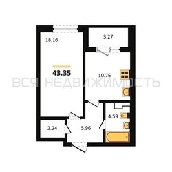 1-комнатная квартира, 43.35кв.м - изображение 1