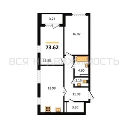 2-комнатная квартира, 73.62кв.м 2-комнатная квартира, 73.62кв.м - изображение 1