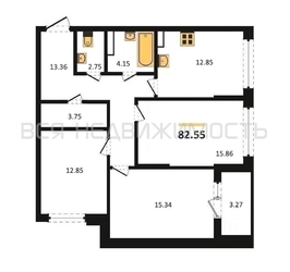 3-комнатная квартира, 82.55кв.м - изображение 1